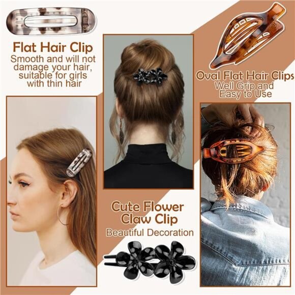 10 Pcs Flat Hair Clips for Women, - Picture 4 of 8